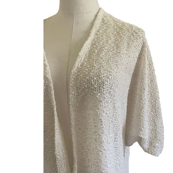 Chico’s Cream Lace Sequin Embellished Catdigan Sweater Size Medium (2) - Picture 2 of 6